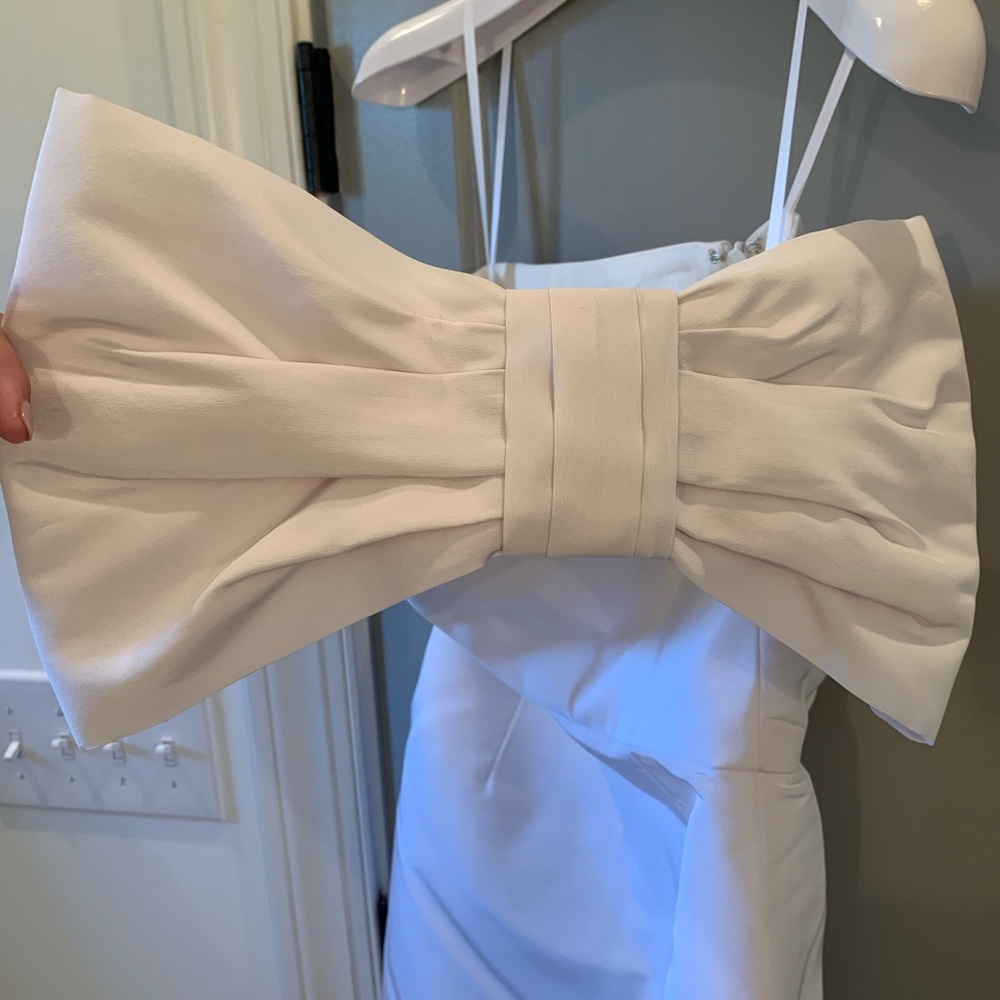 white silk one shoulder mini dress - Picture 6 of 7